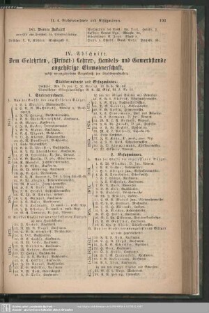 IV. Abschnitt. Dem Gelehrten-, ( Privat-) Lehrer-, Handels- und Gewerbestande angehörige Einwohnerschaft