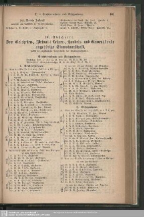 IV. Abschnitt. Dem Gelehrten-, ( Privat-) Lehrer-, Handels- und Gewerbestande angehörige Einwohnerschaft