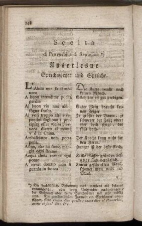 Scelta di Proverbj e di Sentenze. = Auserlesene Sprichwörter und Sprüche.