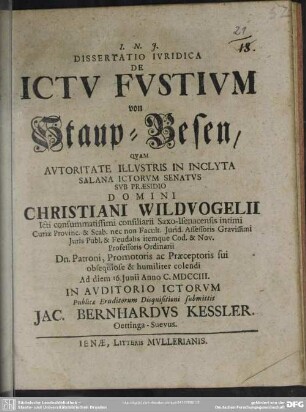 Dissertatio Iuridica De Ictu Fustium