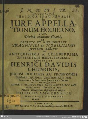 Dissertatio juridica de jure appellationum hodierno