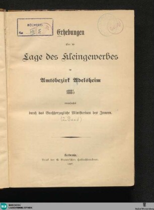 [2]: Erhebungen über die Lage des Kleingewerbes im Amtsbezirk Adelsheim 1885