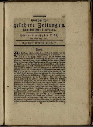 Vier und dreisigstes Stück, den 27ten Aug. 1791.