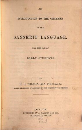 An introduction to the grammar of the Sanskrit language : for the use of early students