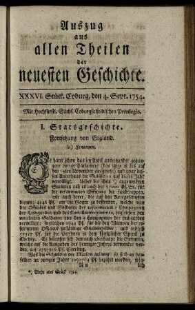 XXXVI. Stück. Coburg, den 4. Sept. 1754.