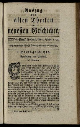 XXXVI. Stück. Coburg, den 4. Sept. 1754.