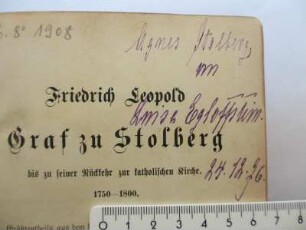 Stolberg-Stolberg, Agnes zu / Autogramm