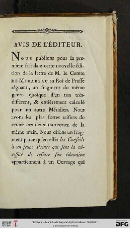 Avis de l'editeur