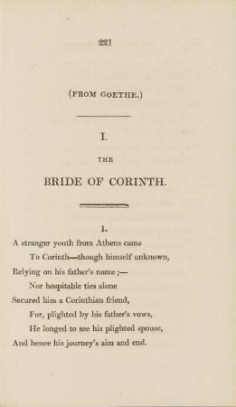From Goethe: I. The Bride of Corinth