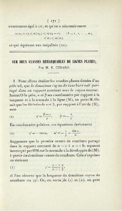 Sur deux classes remarquables de lignes planes.