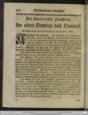 Am achten Sonntage nach Trinitatis : Die Unerkannte Heucheley