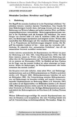 Mentales Lexikon: Struktur und Zugriff