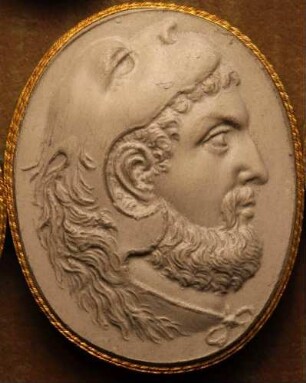 Bärtiger Herkules, mit der Löwenhaut bedeckt (Daktyliothek, Das Alterthum nach Lippert und Visconti)