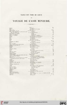 Table des noms de lieux du voyage de l'Asie Mineure