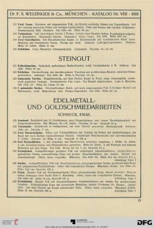 Edelmetall- und Goldschmiedearbeiten. Schmuck, Email (Nr. 225-259)