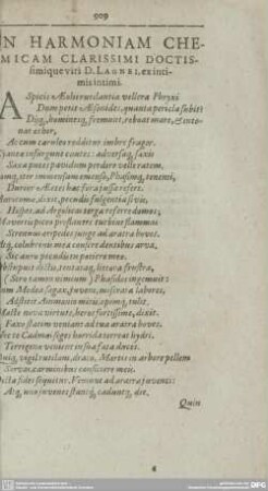 IN HARMONIAM CHEMICAM CLARISSIMI DOCTISsimique viri D. LAGNEI, ...