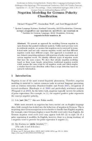 Negation modeling for German polarity classification