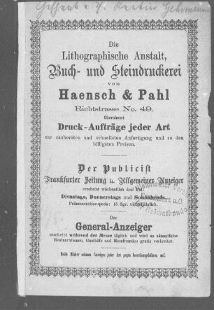 Wohnungs-Anzeiger und Adreß-Kalender für Frankfurt an der Oder auf das Jahr 1869