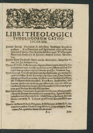 Libri Theologici Theologorum Catholicorum.