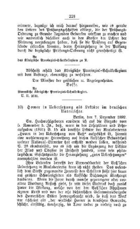 Homer in Uebersetzung als Lektüre im deutschen Unterrichte : [C. Höhere Lehranstalten]