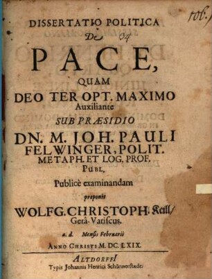 Dissertatio Politica De Pace