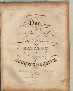 Duo : pour piano & violon ; oeuv. 6