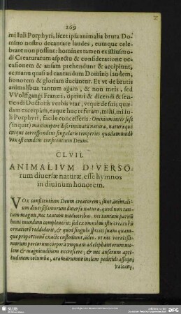 CLVII. Animalium Diversorum diversae naturae , esse hymnos in divinum honorem