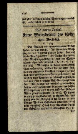 Das neunte Capitel. Kurze Wiederholung des bisherigen Vortrags.