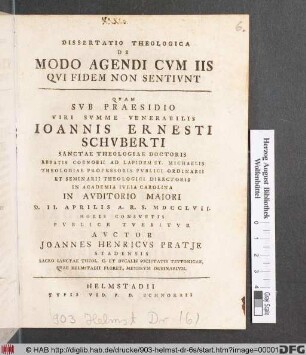 Dissertatio Theologica De Modo Agendi Cvm Iis Qvi Fidem Non Sentivnt