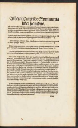 Alberti Dureri de Symmetria liber secundus.