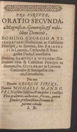 Pro Virtute, Oratio Secunda.