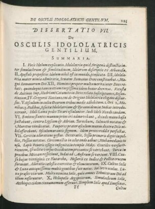 Dissertatio VII. De Osculis Idololatricis Gentilium.
