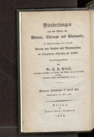 Siebenten Jahrganges 1. und 2. Heft. Ausgegeben im Mai 1839. - Fünten Jahrganges 1. und 2. Heft. Ausgegeben im Mai 1839.