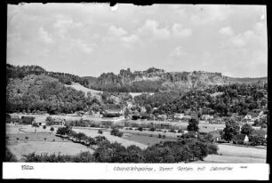 Blick auf Rathen mit Lokomotive-Felsen