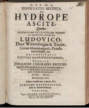 Disputatio Medica. De Hydrope Ascite