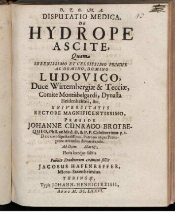 Disputatio Medica. De Hydrope Ascite