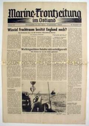 Kriegszeitung "Marine-Frontzeitung im Ostland" u.a. zur Situation der britischen Marine und zur Belagerung von Leningrad