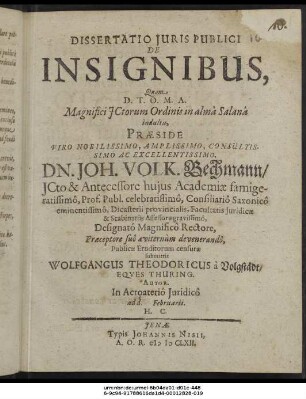 Dissertatio Iuris Publici De Insignibus