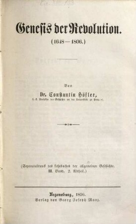 Genesis der Revolution : (1648-1806)
