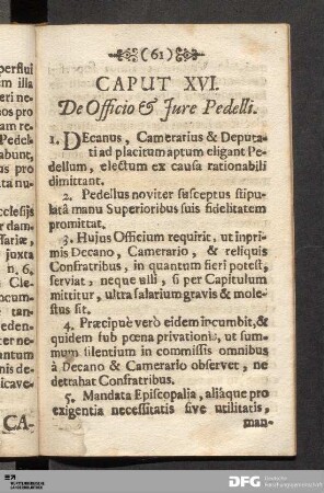 Caput XVI. De Officio & Jure Pedelli.