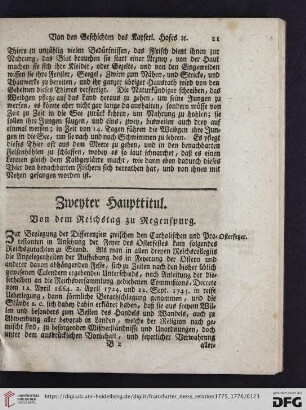 Zweyter Haupttitul: Von dem Reichstag zu Regenspurg