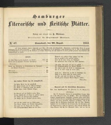 No. 67. 20. August 1853