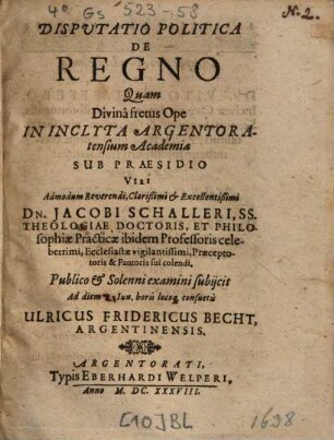 Disputatio Politica De Regno