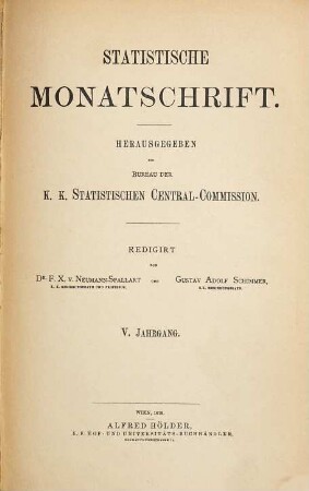 Statistische Monatschrift. 5. 1879