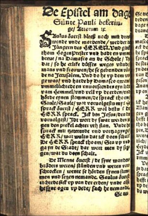De Epistel am dage Sünte Pauli bekeringe/ Actorum ix. [Euangelion am dage Pauli bekerynge. Matth. xix.]