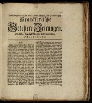 Num. LXXXI. Freytags, den 4. Octobr. 1754 - Num. XC. Dienstags, den 5. Novembr. 1754
