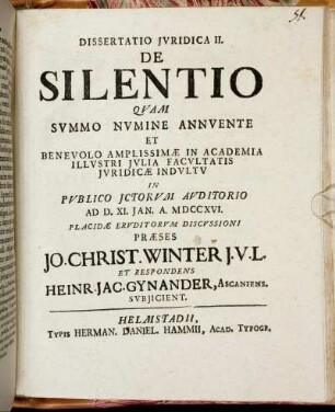 2: Dissertatio Juridica II. De Silentio.