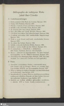Bibliographie der wichtigsten Werke Jakub Bart-Čišinskis