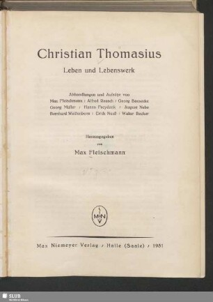 Christian Thomasius : Leben und Lebenswerk