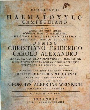 Dissertatio de haematoxylo campechiano